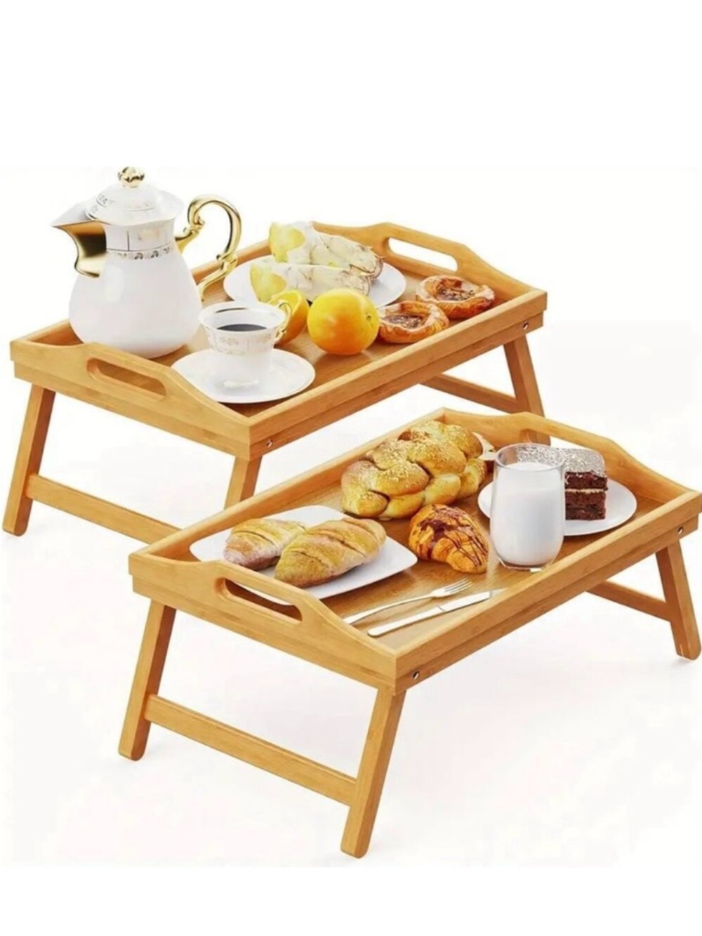 NWT in Box Set of 2 Bamboo wood foldable Breakfast Bed Couch Computer Table Tray